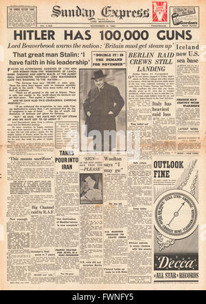 1941 front page Sunday Express Lord Beaverbrook appelle l'augmentation de la productivité Banque D'Images