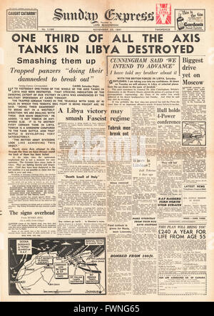 1941 front page Sunday Express bataille pour la Libye Banque D'Images