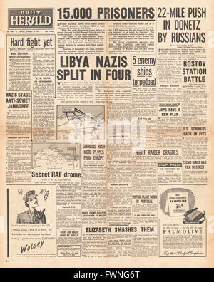 1941 front page Daily Herald bataille pour la Libye Banque D'Images