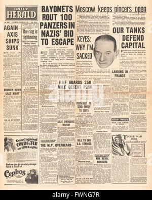 1941 front page Daily Herald bataille pour la Libye et Bataille pour Moscou Banque D'Images