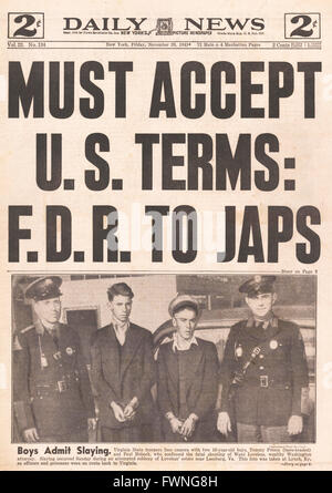 1941 front page Daily News (New York) Roosevelt raconte le Japon d'accepter les conditions de paix des États-Unis Banque D'Images