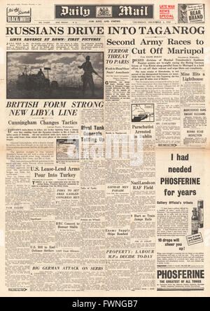 1941 front page Daily Mail bataille pour la Libye et Mariupol Banque D'Images