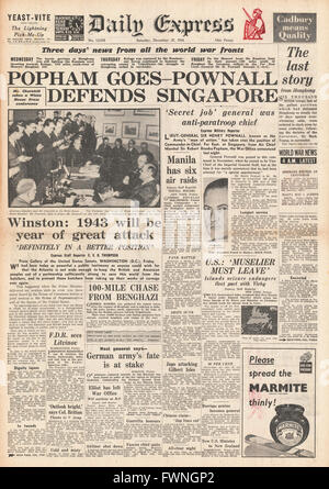 1941 front page Daily Express adresses Churchill congrès, la rétrocession de Hong Kong et le général Sir Henry Pownall est nommé nouveau commandant en chef en Extrême-Orient Banque D'Images