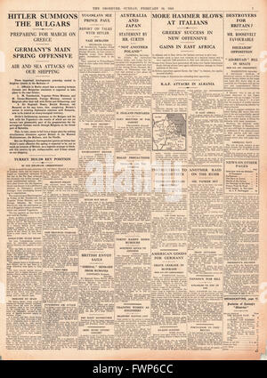 1941 page 7 l'Observateur Hightened tension dans les Balkans et l'italien ont attaqué en Albanie et l'Afrique de l'Est Banque D'Images