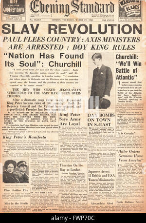 1941 front page Evening Standard Révolution en Yougoslavie Banque D'Images