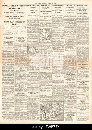 1941 page 4 les temps de capture de l'armée allemande et les Forces britanniques Salonique port de Massawa capture Banque D'Images