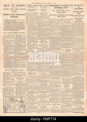 1941 L'observateur page 7 bataille de l'armée britannique, les forces allemandes en Grèce Banque D'Images