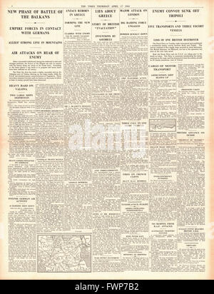 1941 page 4 la fois bataille dans les Balkans, l'attaque de la Royal Navy la marine marchande en Méditerranée et de bombardement sur Londres Banque D'Images