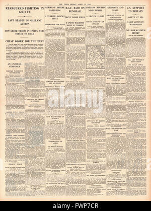 1941 page 4 la fois les forces alliées en retraite en Grèce, Raid de la RAF de Benghazi, l'armée italienne acheminé à Dessié et américaines pour protéger les convois d'aide à la Grande-Bretagne Banque D'Images