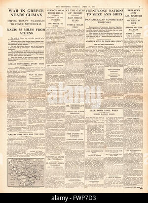 1941 page 5 l'observateur et la retraite des Forces de l'Anzac en Grèce et American pays conviennent de saisir les navires dans leurs ports de l'axe Banque D'Images