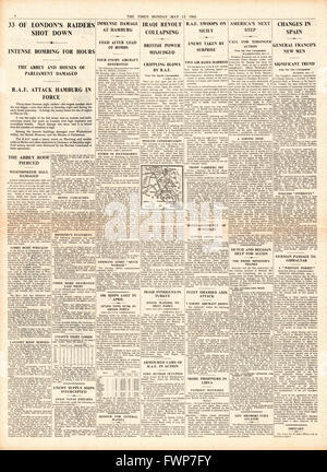 1941 page 4 la fois Parlement endommagée en raid de la Luftwaffe Banque D'Images