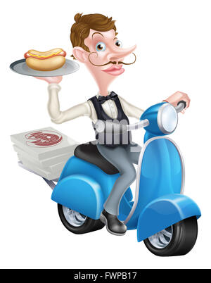 Une illustration d'une caricature Butler le cyclomoteur Scooter La prestation de hotdog Banque D'Images