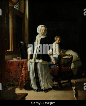 Frans van Mieris l'ancien (1635-1681). Peintre baroque néerlandais. Dame à sa toilette, c.1660. Le Musée de l'Ermitage. Saint Petersburg. La Russie. Banque D'Images