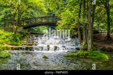 Pont de bois sur la rivière Cascade Banque D'Images