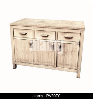 Vieille commode en bois isolé sur fond blanc Banque D'Images