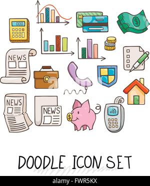 Ensemble d'Icônes Doodle universelle. Des couleurs vives et de la variété de sujets. Illustration de Vecteur