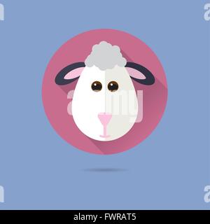 Design plat mouton ombre portée de l'icône vecteur en cercle sur fond bleu pastel Illustration de Vecteur