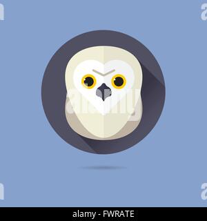 Design plat chouette neige ombre portée de l'icône vecteur en cercle sur fond bleu pastel Illustration de Vecteur