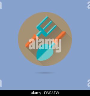 Outils de jardinage modèle plat long shadow icône vecteur en cercle sur fond bleu pastel Illustration de Vecteur