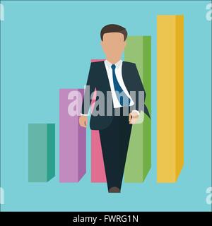 Business man walking confiance confiance permanent avec graphique à barres de croissance Illustration de Vecteur