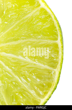 Close up tranche de lime frais on white Banque D'Images