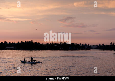 Les pêcheurs de la lagune de Negombo, Sri Lanka à l'aube Banque D'Images