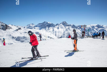 Skieurs à La Plagne France Banque D'Images