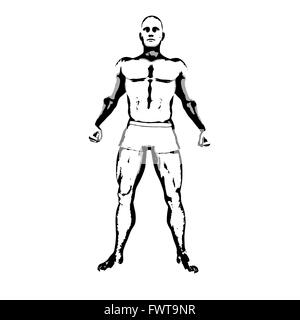Poser dans les héros de bande dessinée à l'encre Croquis Illustration Banque D'Images