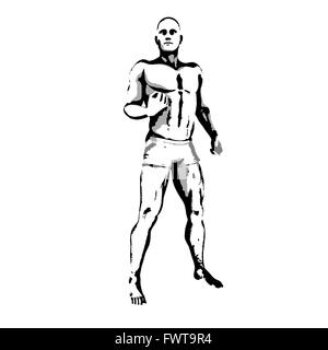 Poser dans les héros de bande dessinée à l'encre Croquis Illustration Banque D'Images