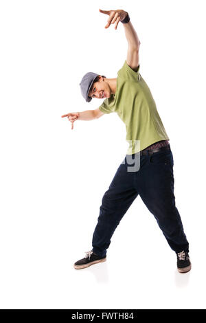 Hip hop dancer performing isolated over white Banque D'Images