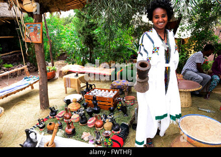 Cérémonie du café dans le nord de l'Ethiopie. Banque D'Images