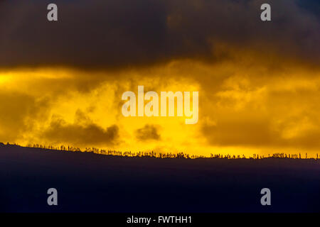 Lanai et nuages au coucher du soleil vu de Maui Banque D'Images