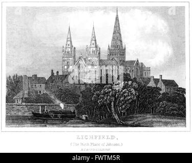Une gravure de Lichfield, berceau de Johnson, Staffordshire numérisées à haute résolution à partir d'un livre imprimé autour de 1845. Banque D'Images