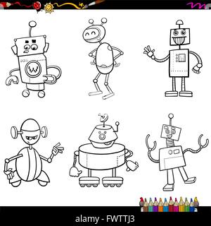 Livre de coloriage Cartoon Illustration de Fantasy Jeu de caractères du robot Illustration de Vecteur