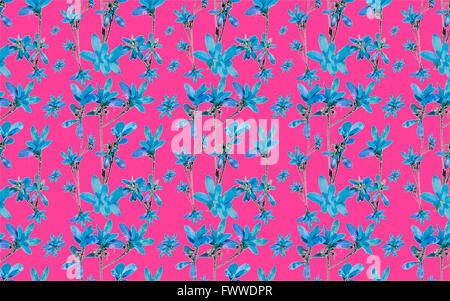 Collage numérique et photo manipulation technique collage floral seamless pattern design en couleurs saturées et col rose et cyan Banque D'Images