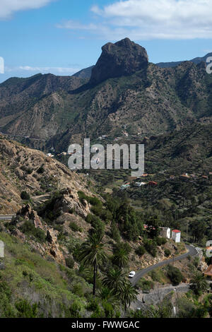 Vue de la Roque Cano massif rocheux, Vallehermoso, La Gomera, Canary Islands, Spain Banque D'Images