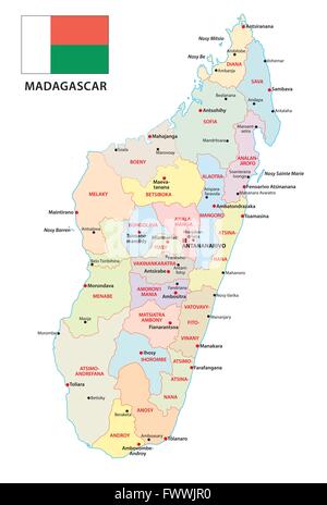 Madagascar carte administrative avec le drapeau Illustration de Vecteur