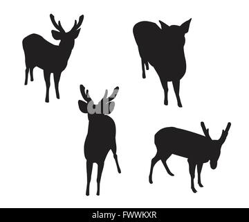 Jeu de silhouettes de cerfs sur le fond blanc Illustration de Vecteur