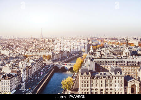 Vue aérienne de Paris, scène panoramique de la Seine et de la tour Eiffel, France Banque D'Images