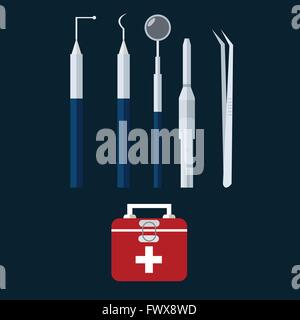 Outils de dentiste dentaire icône vecteur d'objet d'équipement médical sac santé des dents Illustration de Vecteur