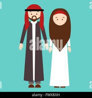 Homme Femme couple wearing costume traditionnel arabe arabe robe vêtements hommes femmes vector illustration Illustration de Vecteur