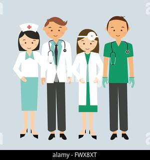 L'équipe médicale du groupe permanent Médecin Infirmière Travailleur ensemble homme femme mae femme personnage vector illustration Illustration de Vecteur
