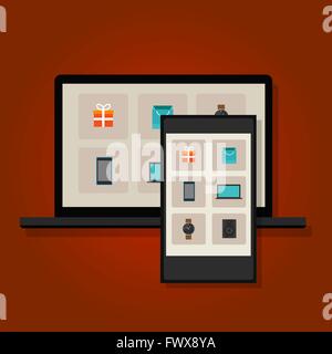 En ligne e-commerce de détail commerce électronique shopping multi Illustration de Vecteur