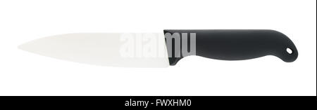Couteau en céramique avec poignée noire, isolated on white Banque D'Images