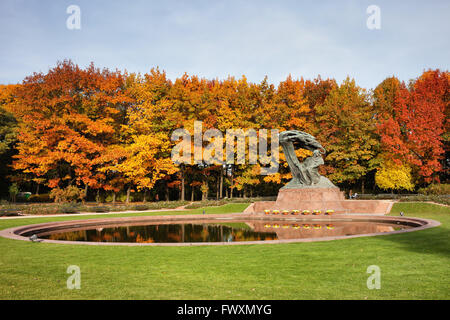 Monument de Frédéric Chopin et de l'étang en automne Gendarmerie Royale Parc Lazienki à Varsovie, Pologne Banque D'Images