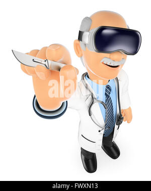 3d medical personnes. médecin avec lunettes de réalité virtuelle et scalpel. vr. isolé sur fond blanc. Banque D'Images