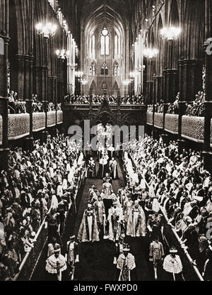 La Procession du couronnement de George VI, 12 mai 1937, dans l'abbaye de Westminster, Londres, Angleterre. George VI, 1895 - 1952. Roi du Royaume-Uni. Banque D'Images