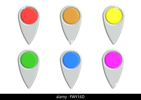 Jeu de carte colorée des pointeurs, rendu 3D isolé sur fond blanc Banque D'Images