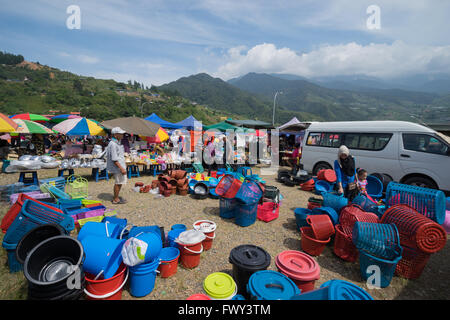 Marché traditionnel ou 'tamu' village à Kundasang, Sabah, Malaisie. Banque D'Images