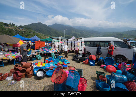 Marché traditionnel ou 'tamu' village à Kundasang, Sabah, Malaisie. Banque D'Images